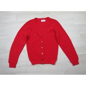 Vintage 70s Arrow Cavalier Red Acrylic Cardigan Sweater 18.5x24 Mod Preppy